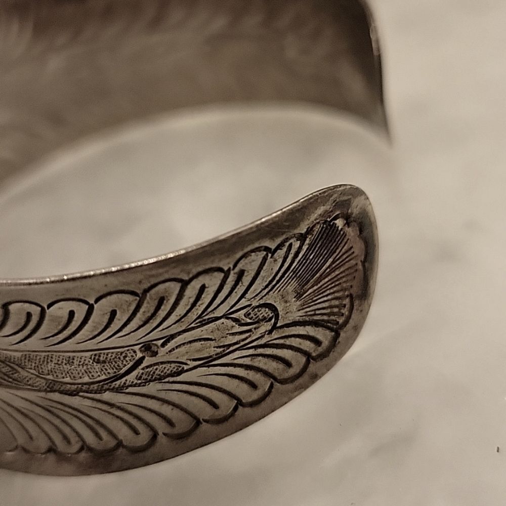 Vintage Native Sterling Silver Art Noveau Cuff SouthWestern Boho Bracelet Bangle - Picture 4 of 13